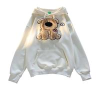 MaNMaNing Felpa con Cappuccio Donna Gatto Ricamato Pattern Oversize Tasche Maniche Lunghe Pullover Maglia Cappuccio Casual Autunnale Confortevole E Morbida per Tutti I Giorni (Beige, M)