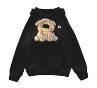 MaNMaNing Felpa con Cappuccio Donna Gatto Ricamato Pattern Oversize Tasche Maniche Lunghe Pullover Maglia Cappuccio Casual Autunnale Confortevole E Morbida per Tutti I Giorni (Nero, L)