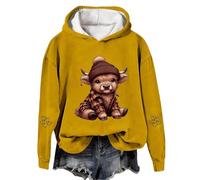 MaNMaNing Felpa con Cappuccio Donna Mucca Highlander Flanella Western Stampa Pullover Maglia Cappuccio Morbido Pile Caldo Country per Le Feste E Lo Stile Boho (Giallo, M)