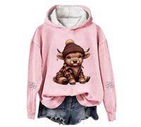 MaNMaNing Felpa con Cappuccio Donna Mucca Highlander Flanella Western Stampa Pullover Maglia Cappuccio Morbido Pile Caldo Country per Le Feste E Lo Stile Boho (Rosa, M)