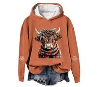 MaNMaNing Felpa con Cappuccio Donna Mucca Highlander Stampa Western Festiva Pullover Maglia Cappuccio Morbido Pile Caldo Country per Le Vacanze E Lo Stile Casual (Arancia, L)