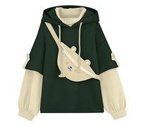 MaNMaNing Felpa con Cappuccio Donna Orso Patchwork Autunno Borsa personalità Pullover Maglia Cappuccio Casual Divertente E Originale per La Stagione (Verde, XL)