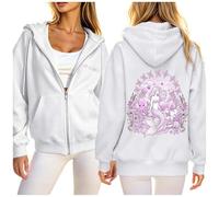 MaNMaNing Felpa con Cappuccio Donna Palma Stampa Zip Coulisse Pullover Maglia Cappuccio Casual Tropicale E Confortevole per La Primavera E L’Estate (Bianco, XL)