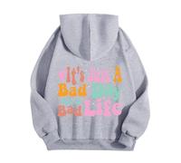 MaNMaNing Felpa con Cappuccio Donna Stampa Parole Grafiche Maglia Pullover Cappuccio Preppy Maniche Lunghe Top Casual Moda E Comfort (Light Grigio, M)