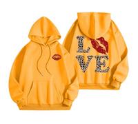 MaNMaNing Felpa con Cappuccio Donna Stampa Parole Grafiche Preppy Pullover Maglia Cappuccio Casual Moda E Comfort per L’Autunno E L’Inverno (Giallo, S)