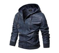 MaNMaNing Giacca uomo autunno inverno in pelle con cappuccio cordini e maniche lunghe colore unito elegante e resistente ideale per moto e look urbani
