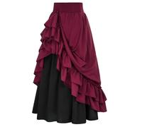 MaNMaNing Gonna Lunga Gotica per Donna Alta Vita con Lacci e Pizzo Gonna a Linea a per Carnevale e Medioevo Elegante Cosplay Spettacolo Donna misteriosa