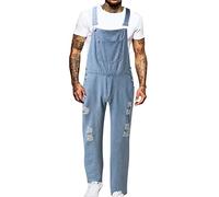 MaNMaNing Jeans Uomo Vintage Pantaloni Jeans con Bretelle Regolabili e Bottoni e Vita Alta Perfetti per Stile Casual Lavaggio Pantaloni Uomo Eleganti