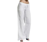 MaNMaNing Pantaloni a Gamba Larga a Vita Elastica con Coulisse Donna Tinta Unita Eleganti per Tempo Libero Comodi Traspiranti Leggeri Estivi Casual Chic Bianco, L