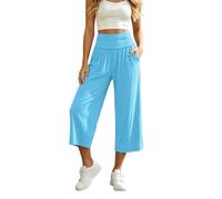 MaNMaNing Pantaloni Capri Casual Donna Vita Ripiegabile Misto Cotone Morbidi Comodi Elasticizzati Leggeri Traspiranti Estivi per Il Tempo Libero Pantaloni freschi Versatili Donna Cielo Blu, L