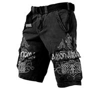 MaNMaNing Pantaloni Cargo con Mitologia Norrena per all'Aria Pantaloni Uomo Estivo Cargo Uomo Estivi con Tasche Laterali Lavoro Estivi Corti Pantalone