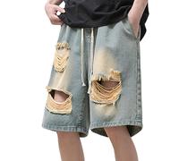 MaNMaNing Pantaloni Corti Uomo Estivi Pantaloni Jeans Leggeri e Strappati con Taglio Dritto e Largo Perfetti per Stile Casual Quinto Lunghezza Corti Jeans Uomo Freschi MM1183