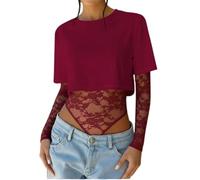 MaNMaNing Salopette Donna Body in Pizzo a Maniche Lunghe Trasparente 2 in 1 per Uscire Jumpsuit Tuta Lavoro Donna