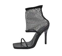 MaNMaNing Scarpe col Tacco Donna a Spillo a Punta Aperta in Rete con Strass Scarpe Nobile Comode Antiscivolo Scarpe col Tacco Senza Lacci Estive Sexy Donna Scarpe col Tacco