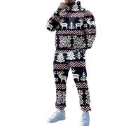 MaNMaNing Set Uomo Natalizio con Felpa con Cappuccio e Stampe a Tema Pantaloni con Lacci Morbidi e Confortevoli Due Pezzi per Stile Festivo e Sportivo Autunno Inverno Design Moderno
