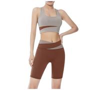MaNMaNing Set Yoga Donna Due Pezzi Top e Leggins Contrasto Colori a Vita Alta Senza Cuciture Push Up Effetto Sedere Alto Effetto Nudo Elastici Morbidi per Fitness Running e Sport Snellenti Modellanti