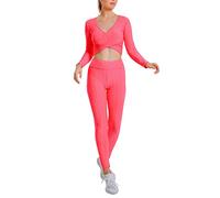 MaNMaNing Set Yoga Donna Due Pezzi Top Manica Corta e Leggins a Vita Alta Senza Cuciture Elastici Morbidi per Running Fitness e Sport Snellenti Modellanti Coordinati