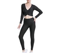 MaNMaNing Set Yoga Donna Due Pezzi Top Manica Corta e Leggins a Vita Alta Senza Cuciture Elastici Morbidi per Running Fitness e Sport Snellenti Modellanti Coordinati