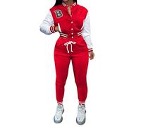 MaNMaNing Tuta Sportiva Donna Due Pezzi Autunno Inverno con Giacca Bomber Stampa Lettere e Pantaloni, Completo Dynamico e alla Moda per Look Sportivo Casual