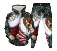 MaNMaNing Tuta Unisex Natalizia con Felpa con Stampe 3D e Pantaloni Morbidi Larga e Confortevole per Stile Casual e Festivo Autunno Inverno Design Moderno e Divertente