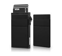 Manmaxim Porta carte da uomo, portafoglio sottile da uomo, porta carte di credito, blocco RFID, portafoglio pop up in metallo minimalista per carte da uomo con 2 tasche per soldi, nero, A02-nero
