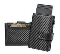 Manmaxim Porta Carte Uomo con Texture di Alta Qualità, Pop up Portafoglio Uomo Slim per 2 Finestra ID & 8 Credito Cartes Porta Carte di Credito con Blocco RFID Portafoglio Slim (Carbonio Nero)