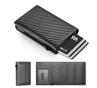 Manmaxim Porta Carte Uomo, Portafoglio Uomo Slim con RFID Blocco, Pop up Porta Carte di Credito per 11-13 Cartes, Portacarte Portatessere con Grande Portamonete (Carbon Nero, Grande Portamonete)
