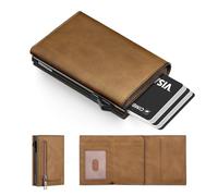 Manmaxim Portacarte Uomo, Portafoglio Uomo Slim con Rfid Anticlonazione Pop-up Porta Carte di Credito per 10-12 Carte Porta Tessere Uomoo con Monete, Portafogli Uomoo, Portatessere(Marrone)