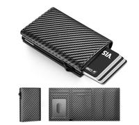 Manmaxim Portacarte Uomo, Portafoglio Uomo Slim con RFID Blocco Pop-up Porta Carte di Credito per 11-13 Carte Porta Tessere Uomoo Senza portamonete, Portafoglio Slim (Carbon Nero, Senza portamonete)