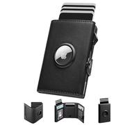 Manmaxim Portafoglio Uomo Airtag, Porta Carte di Credito Slim Uomo Portacarte Schermato RFID, Compatto Men's Air tag Wallet con Portamonete Capacità Porta Tessere per 9-12 Carte & 2 Finestra ID, Nero