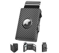 Manmaxim Portafoglio Uomo Slim Airtag Porta Carte di Credito Schermato RFID, Portatessere uomo Tascabile Apple AirTag Men's Wallet con Portamonete Capacità per 9-12 Carte & 2 Finestra ID