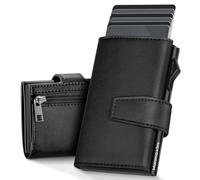 Manmaxim Portafoglio Uomo Slim, Compatto e Alta Capacità Pop up Porta Tessere per 12 Cartes, Portafoglio Uomo con Blocco RFID & Chiusura Magnetica, Porta Tessere Slim con Finestra ID (Nero)