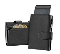 Manmaxim Portafoglio Uomo Slim con Texture di Alta Qualità, Pop up Portacarte Slim per 2 Finestra ID & 8 Credito Cartes, Porta Carte Uomo con Blocco RFID Porta Tessere con Monete (Nero)