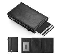 Manmaxim Portafoglio Uomo Slim Porta Carte di Credito Uomo Pop-up per 11-13 Cartes, Portacarte Uomoo Slim con Rfid Blocco, Porta Carte con Cerniera Portamonete, (Nero lucido, S Portamonete)
