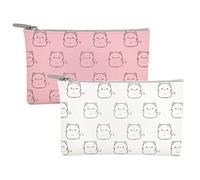 ManmiHealth Cute Cat Silicone Makeup Bag for Travel, Travel Cosmetic Bag for Women, Zipper Purse Pouch for Essential Personal Items, Portable Storage Organizer Bag 2 Pack （Blue+Grey 01)