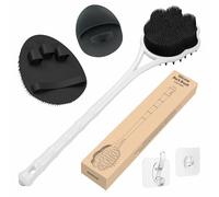 Manmihealth Set di 3 spugne per la schiena e per il viso in morbido silicone, 39,9 cm, spazzola per la schiena a forma di orso e spazzola per il viso con combinazione di setole in silicone super