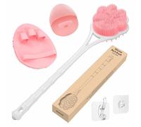 Manmihealth Set di 3 spugnette scrubber per la schiena e per il viso in silicone a forma di zampa da 39,9 cm, con setole super morbide (rosa)