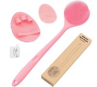 Manmihealth Set di spazzole per la schiena in silicone (setole sottili) e guanti da bagno morbidi per il viso, scrub super esfoliante per il corpo e spazzola da doccia super schiuma per il viso, con