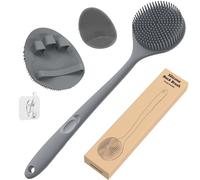 Manmihealth Set di spazzole per la schiena in silicone (setole sottili) e morbido guanto da bagno per il viso, scrub super esfoliante per il corpo e spazzola da doccia super schiuma per il viso, con