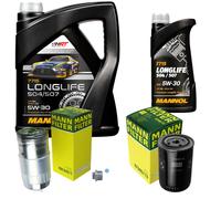 MANN Controllo Set 6L MANNOL Longlife 504/507 5W-30 per Audi 100 2.5 TDI