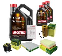 Mann Controllo Set 8L Motul 8100 x-Pulire Efe 5W-30 per Nissan Qashqai + 2 i.