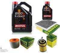 MANN-FILTER Controllo set 6L Motul 8100 X-clean+ 5W-30 per Audi A6 Avant 2.0