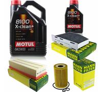 MANN-FILTER Controllo Set 6L Motul 8100 X-CLEAN+ 5W-30 Per VW Touran 2.0 TDI