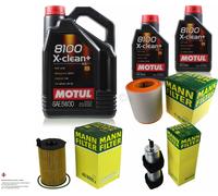 MANN-FILTER Controllo set 7L Motul 8100 X-clean+ 5W-30 per Audi A6 Avant 3.0