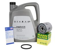 Mann Filtro Olio + 5L Originale 0W-20 Motore per VW Golf 7 8 Polo 5 6 1.0-1.5