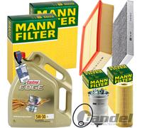 Mann Kit Ispezione + 5L Castrol 5W-30 Olio Adatto per Audi A4 B6 B7 1.9+2.0 Tdi