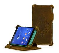 Manna - Custodia Ultrasottile per Sony Xperia Z3 Compact, in Pelle Nabuk, Marrone, con Supporto