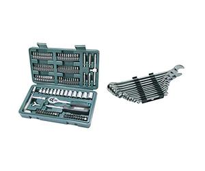 Mannesmann M29166 - Set chiavi a tubo, a cricchetto, In valigetta di plastica, 130 pezzi & M19652 - Set chiavi combinate
