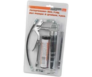 Mannesmann - M47002 - Ingrassatrice con accessori | Corpo robusto in metallo, 2 tubi ugello e 2 bocchette idrauliche, adatto a tutti gli ingrassatori standard