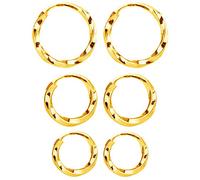 Mannli - Set di 3 paia di orecchini a cerchio intrecciati, in argento Sterling 925 placcato oro 18 K, per donne e uomini, piccoli, rotondi, ipoallergenici, 9/13/15 mm